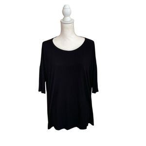 Eileen Fisher Womens Black Short Sleeve Tunic Top T-Shirt Size M